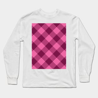 Retro Valentine's gingham check burgundy pink diagonal Long Sleeve T-Shirt
